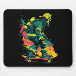 Fireman Look with Cool Skateboard for Boys and Mouse Pad