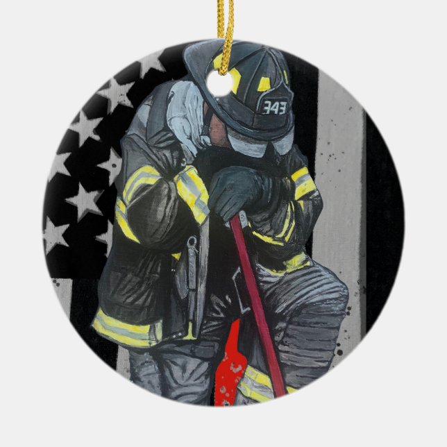 Fireman memorial Christmas ornament. Ceramic Ornament (Front)