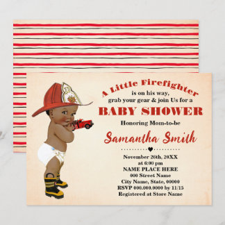 Fireman on His Way African American Baby Shower Invitation