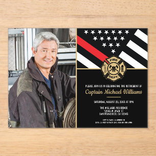 Fireman Photo Red Line Flag Firefighter Retirement Acrylic Invitations