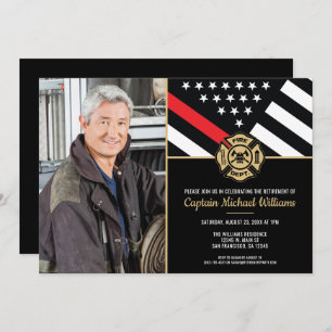 Fireman Photo Red Line Flag Firefighter Retirement Invitation