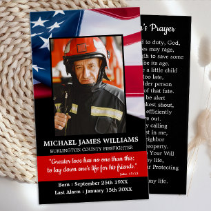 Fireman Prayer Remembrance Memorial Funeral Card