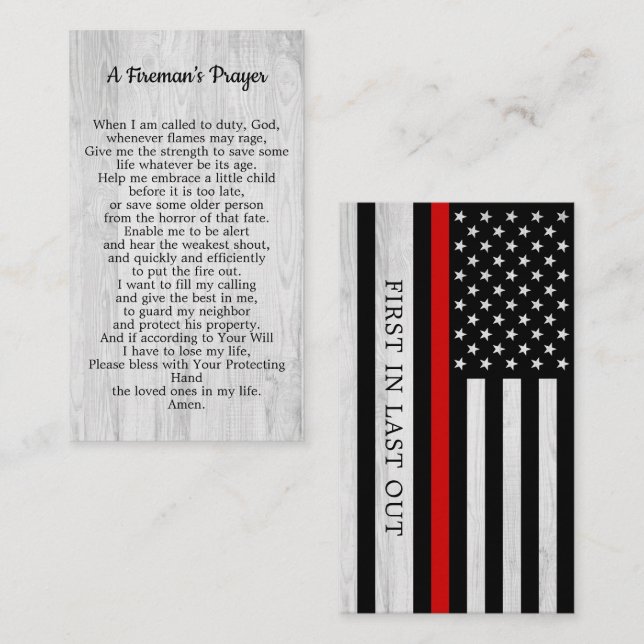Fireman Prayer Thin Red Line Firefighter Business Card (Front/Back)