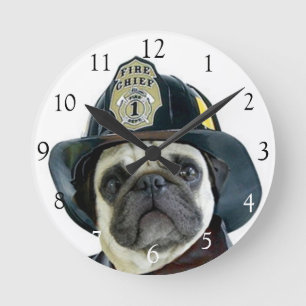 Fireman pug dog round clock