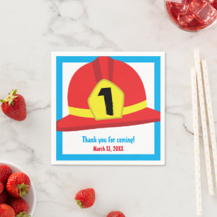 Fireman Red Helmet Customised Age Birthday  Napkin