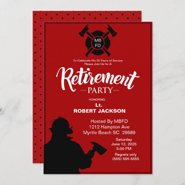 Fireman Retirement/Fire Chief Retirement Invitation (Front/Back)