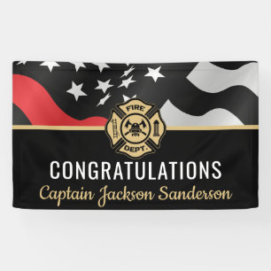 Fireman Retirement Party Firefighter Red Line Flag Banner