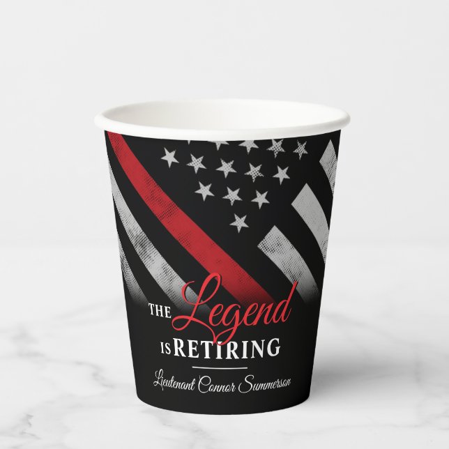Fireman Retirement Party Red Line Flag Firefighter Paper Cups (Front)
