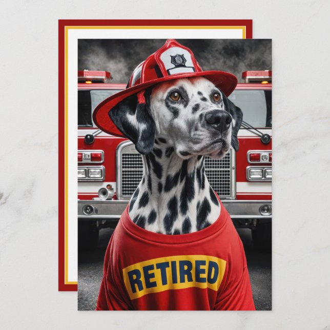 Fireman Retirement Party With Dalmation Dog Invitation (Front/Back)