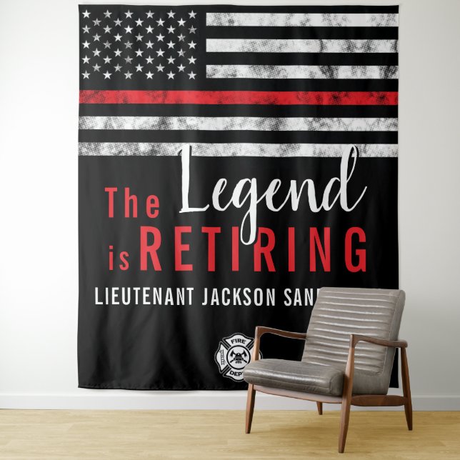 Fireman Retirement Red Line Flag Firefighter Tapestry (In Situ)