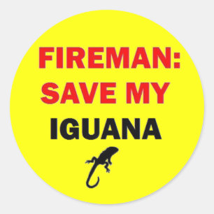 Fireman Save My Iguana Classic Round Sticker