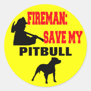Fireman Save My Pitbull Classic Round Sticker