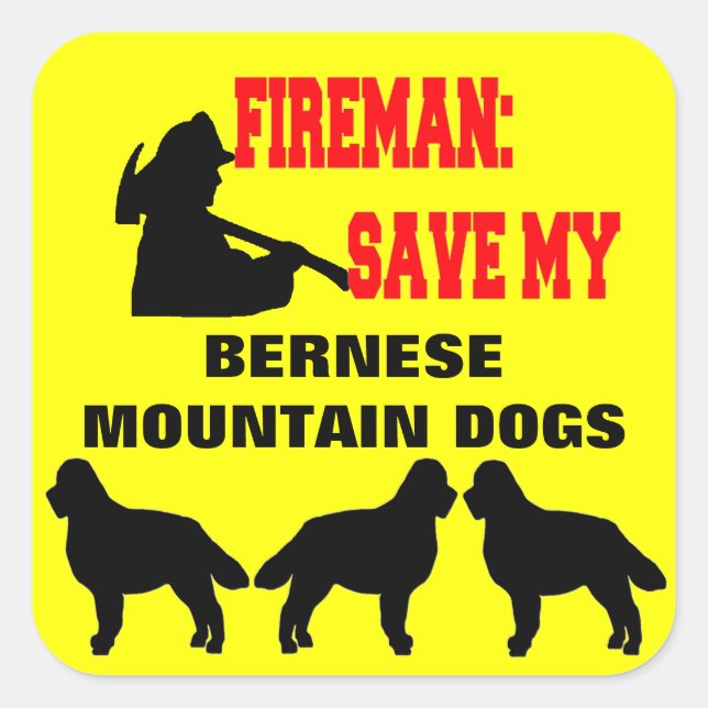 Fireman Save My Three Bernese Mountain Dogs Square Sticker (Front)