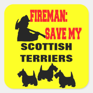 Fireman Save My Three Scottish Terrier Dogs Square Sticker