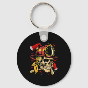 Fireman Skull Firefighter Skeleton Halloween Costu Key Ring