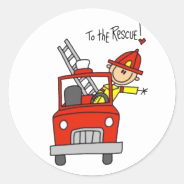 Fireman Stick Figure Classic Round Sticker (Front)