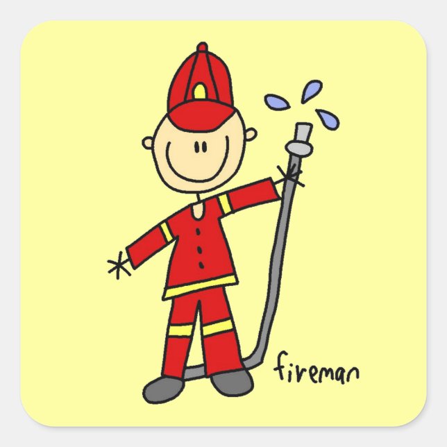 Fireman Stick Figure Square Sticker (Front)