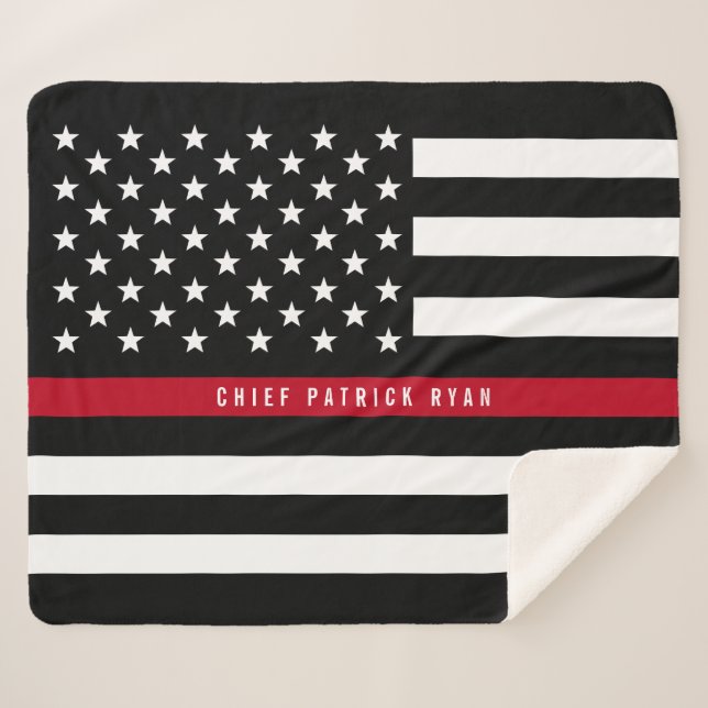 Fireman Thin Red Line American Flag Monogram Med. Sherpa Blanket (Front (Horizontal))