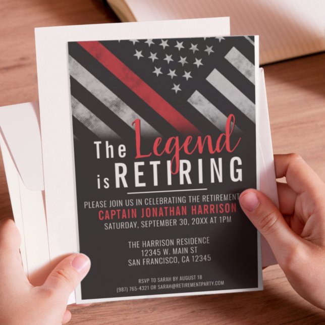 Fireman Thin Red Line Flag Firefighter Retirement  Invitation (Creator Uploaded)