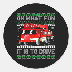 Fireman Ugly Christmas - Fire Truck Classic Round Sticker