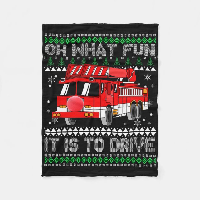 Fireman Ugly Christmas - Fire Truck  Fleece Blanket (Front)