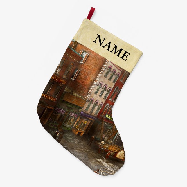 Fireman - Washington DC - Fire at Bedell's Bedding Large Christmas Stocking (Front (Hanging))