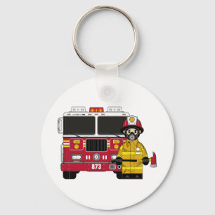 Fireman with Fire Engine Keychain