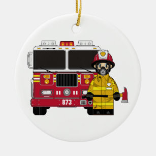 Fireman with Fire Engine Ornament
