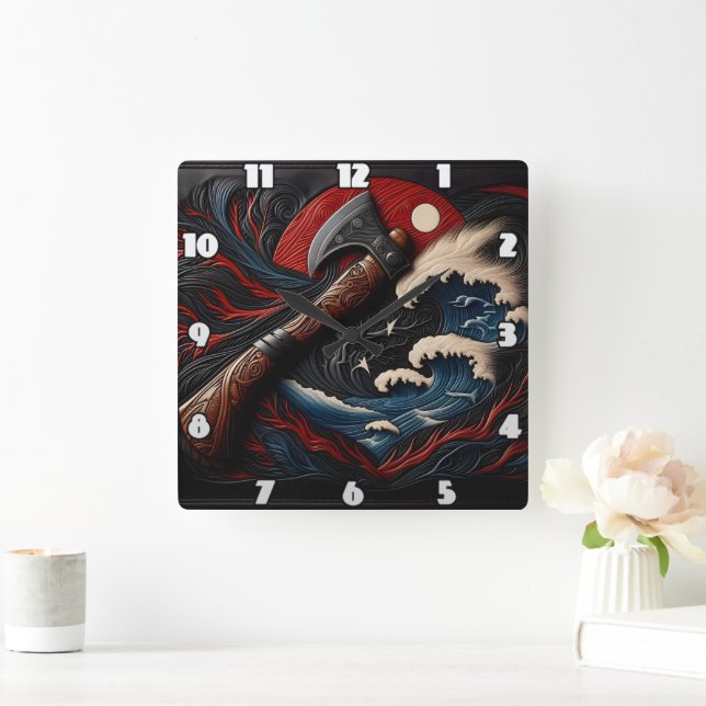 Fireman's Axe Against a Dramatic Stormy Backdrop Square Wall Clock (Home)
