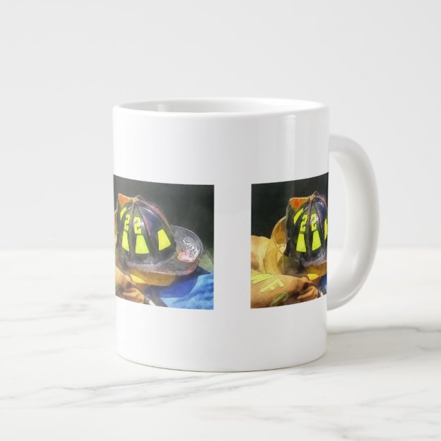 Fireman's Helmet on Uniform Large Coffee Mug (Front Right)