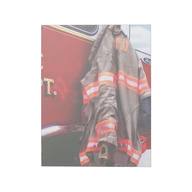 Fireman's Jacket On Fire Truck Notepad (Rotated)