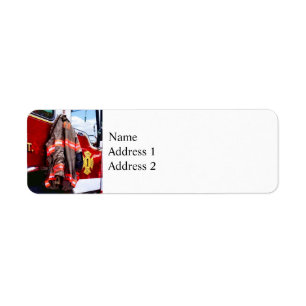 Fireman's Jacket On Fire Truck Return Address Label