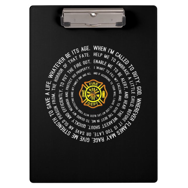 Firemans Prayer, Firefighter Motivational Clipboard (Front)