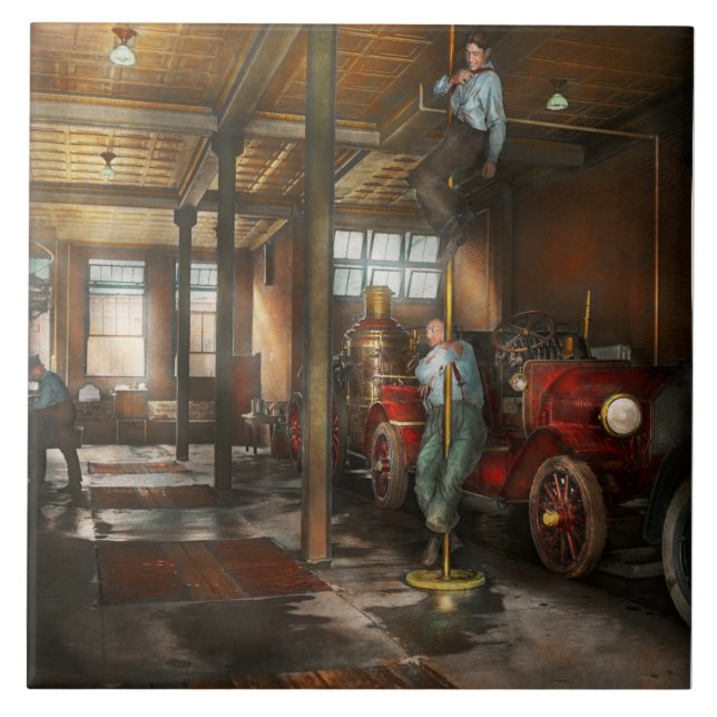 Firemen - Answering the firebell 1922 Ceramic Tile (Front)