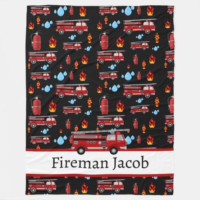 Firemen Fire Fighters Fireman Firetrucks Fleece Blanket (Front)
