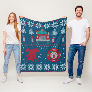 Firemen Firefighter Christmas Ugly Xmas Sweater Fleece Blanket