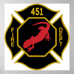 Firemen Logo  Fahrenheit 451 Black Gold and Red wi Poster