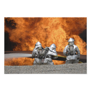 Firemen neutralise a fire photo print