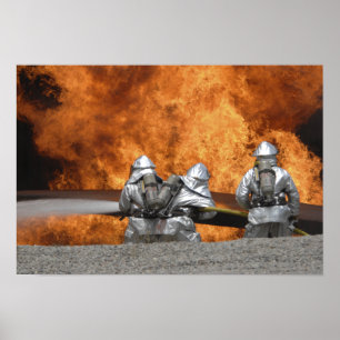 Firemen neutralise a fire poster