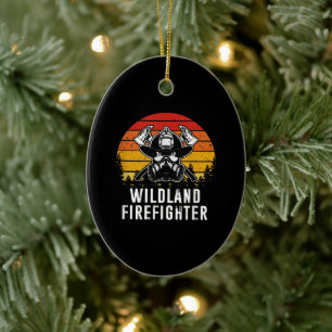 Firemen Reto Sunset Firefighter Ceramic Ornament