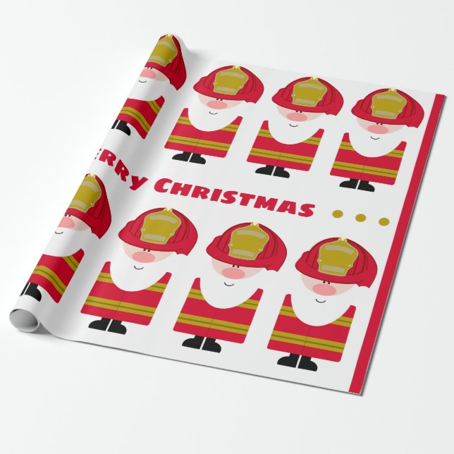 Firemen Santas Wrapping Paper (Unrolled)