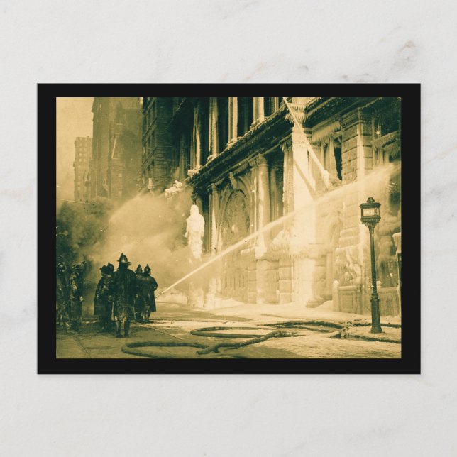 Firemen Spraying Building Pine Street New York Postcard (Front)