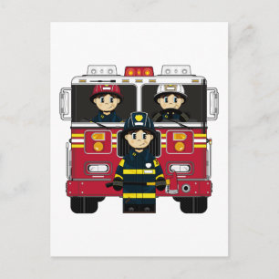 Firemen with Fire Engine Postcard