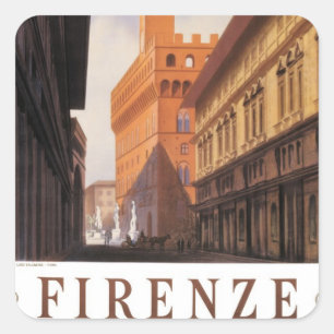 Firenze, Florence, Palazzo Vecchio, Vintage Italy Square Sticker