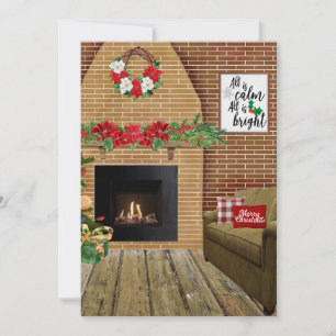 Fireplace All Is Calm All Is Bright Christmas Card