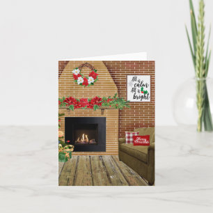 Fireplace All Is Calm All Is Bright Christmas Card