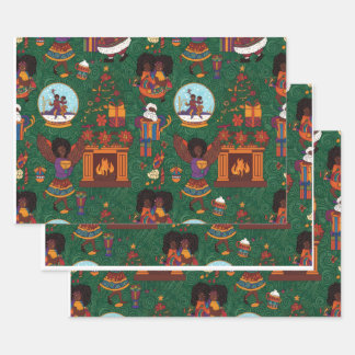 Fireplace and Kente Cloth Wrapping Paper Sheet