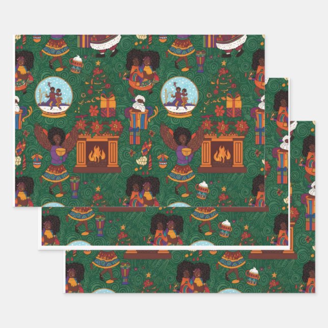 Fireplace and Kente Cloth Wrapping Paper Sheet (Set)