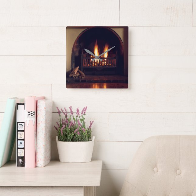 Fireplace at home square wall clock (Reading Room)