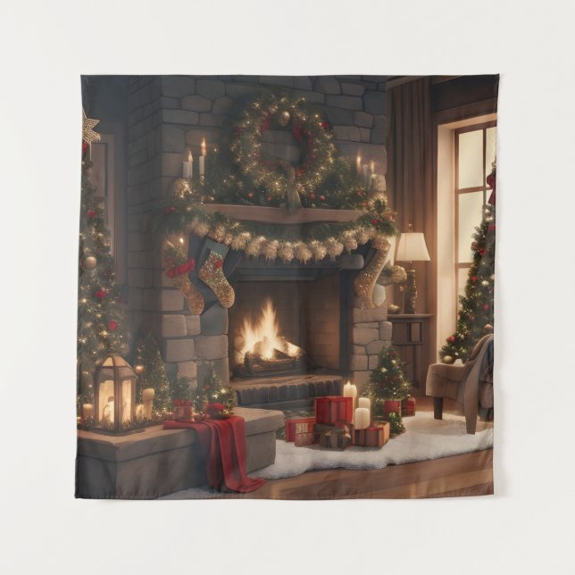 Fireplace Christmas Tapestry (Front)